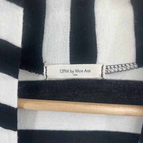 12PM by Mon Ami Women's Cardigan Sweater Striped Plaid Elbow Black White Large - Picture 7 of 7